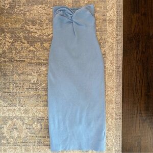 Light Blue Strapless Ribbed Hourglass Midi Dress – Twist Knot Bust, S